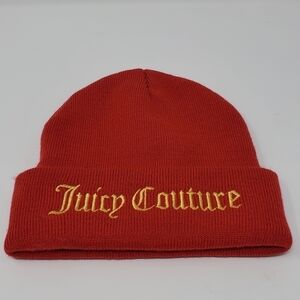 JUICY COUTURE RED AND GOLD "YES OUI CAN" BEANIE WINTER WARM COZY EMBROIDERY